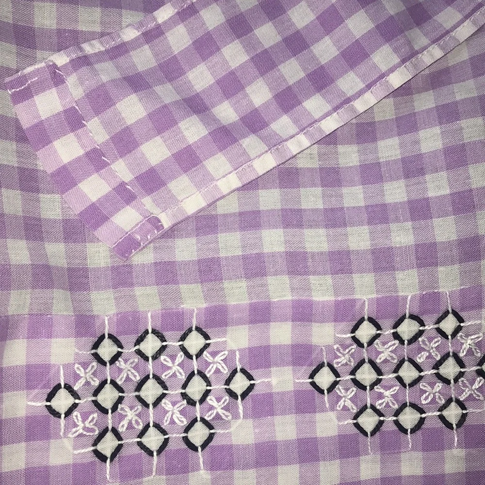 Lavender and White Gingham Vintage Kitchen Half Apron Handmade Needlework